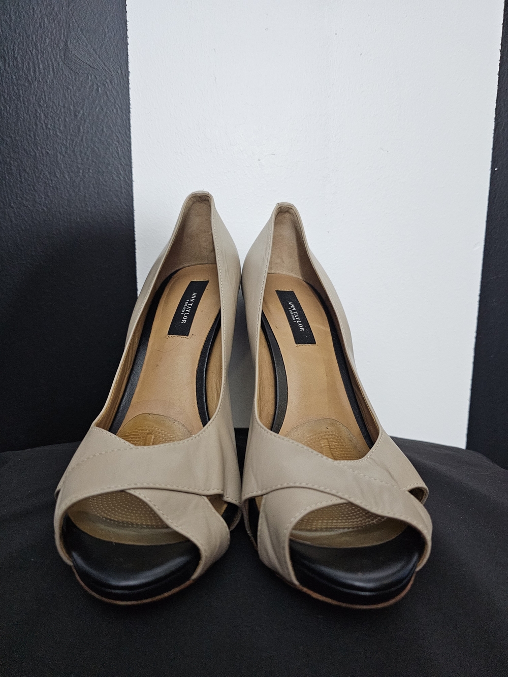 Ann Taylor Factory Beige Peep-Toe Heels